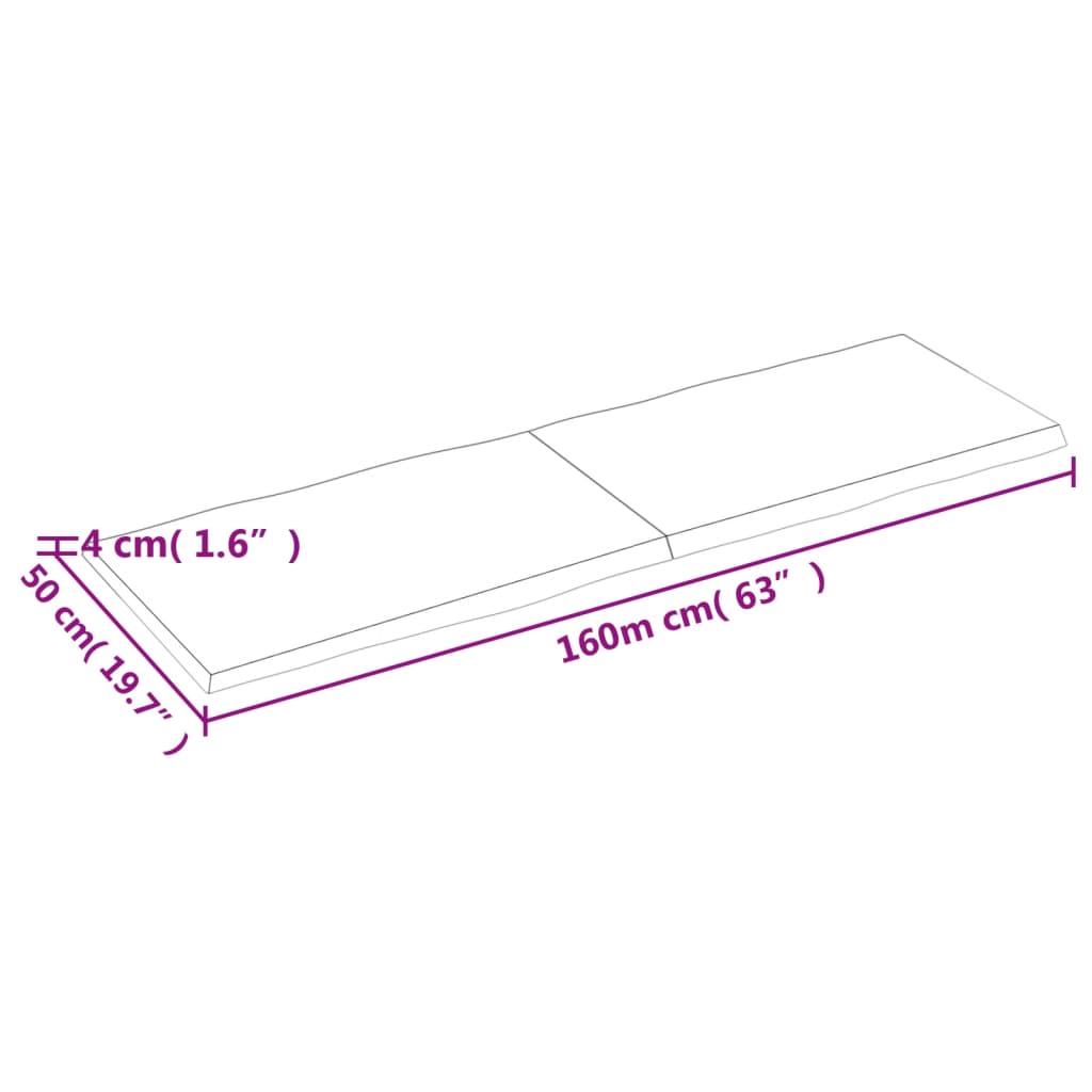 Table Top Light Brown 160x50x(2-4)cm Treated Solid Wood Live Edge