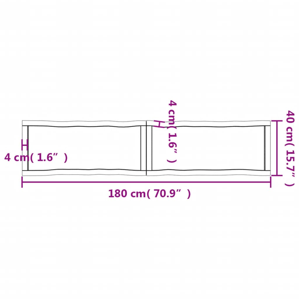 Table Top Light Brown 180x40x(2-4)cm Treated Solid Wood Live Edge