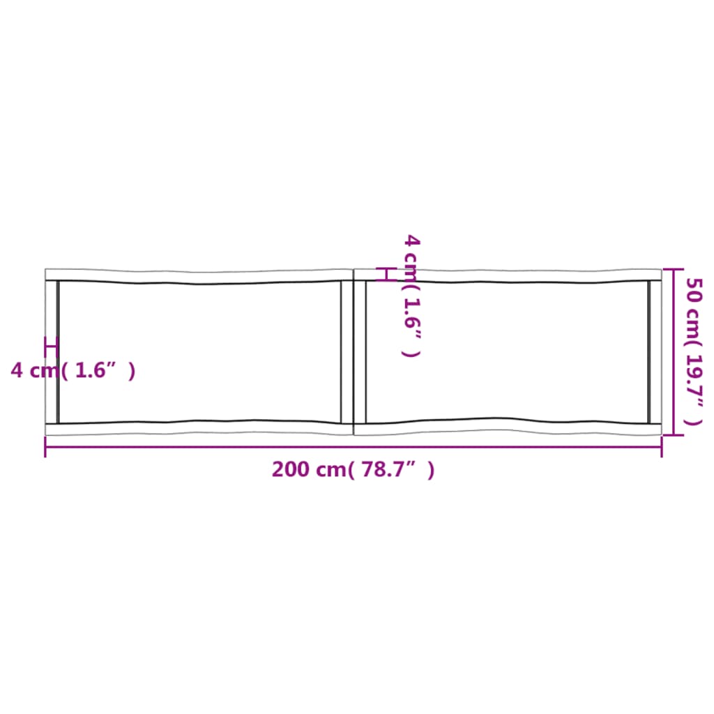 Table Top Light Brown 200x50x(2-4)cm Treated Solid Wood Live Edge