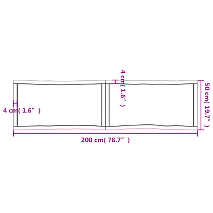 Table Top Light Brown 200x50x(2-4)cm Treated Solid Wood Live Edge