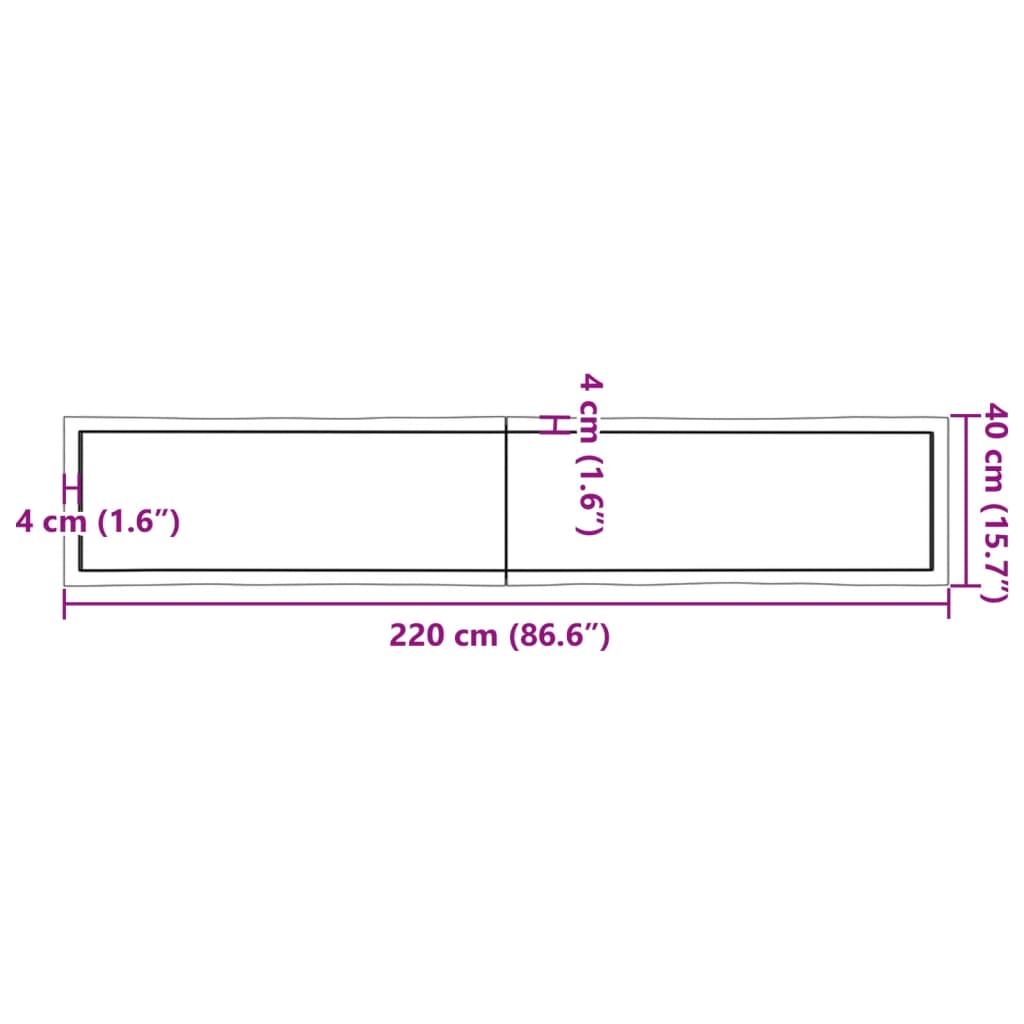 Table Top Light Brown 220x40x(2-4)cm Treated Solid Wood Live Edge