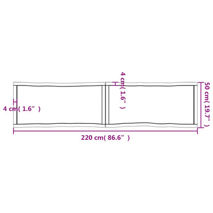 Table Top Light Brown 220x50x(2-4)cm Treated Solid Wood Live Edge