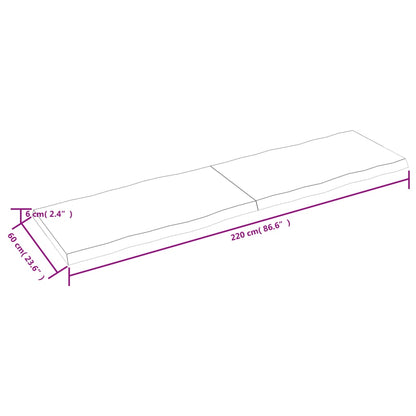 Table Top Light Brown 220x60x(2-6)cm Treated Solid Wood Live Edge