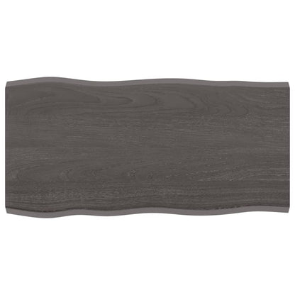 Table Top Dark Brown 80x40x2 cm Treated Solid Wood Oak Live Edge