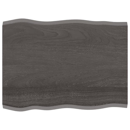 Table Top Dark Brown 80x60x2 cm Treated Solid Wood Oak Live Edge