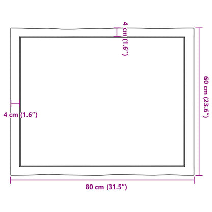 Table Top Dark Brown 80x60x(2-6) cm Treated Solid Wood Live Edge