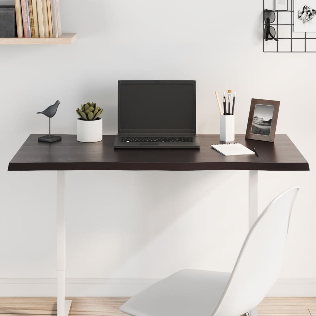 Table Top Dark Brown 100x40x2 cm Treated Solid Wood Oak Live Edge