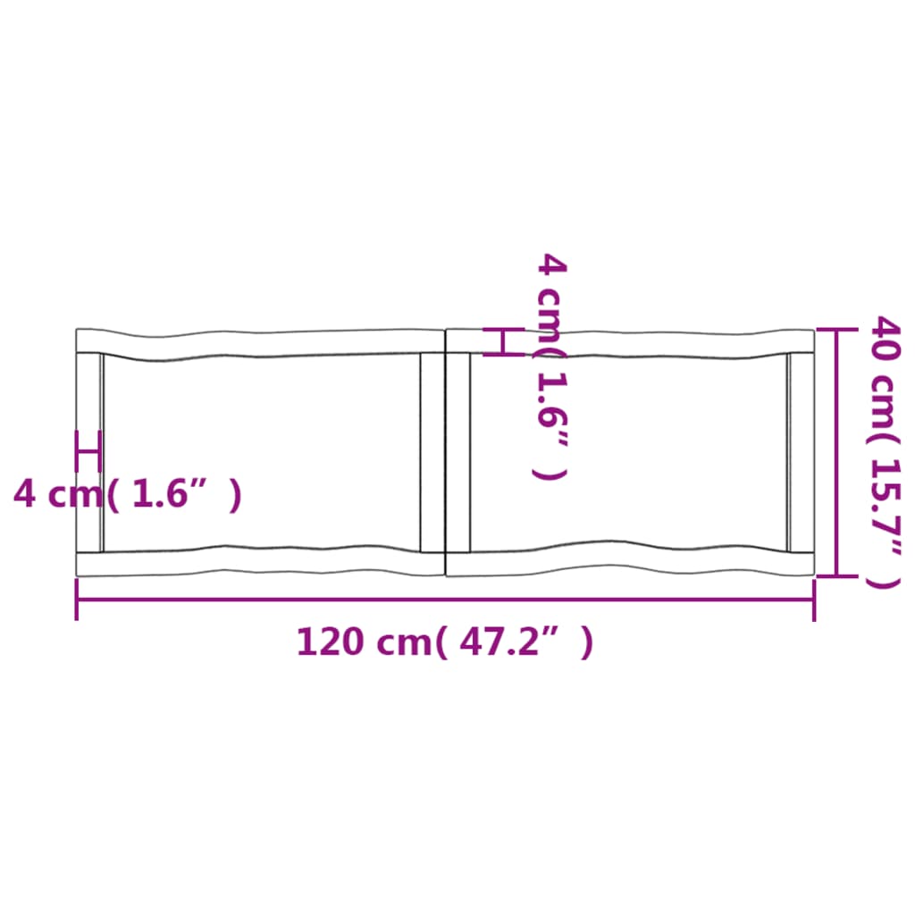 Table Top Dark Brown 120x40x(2-6) cm Treated Solid Wood Live Edge