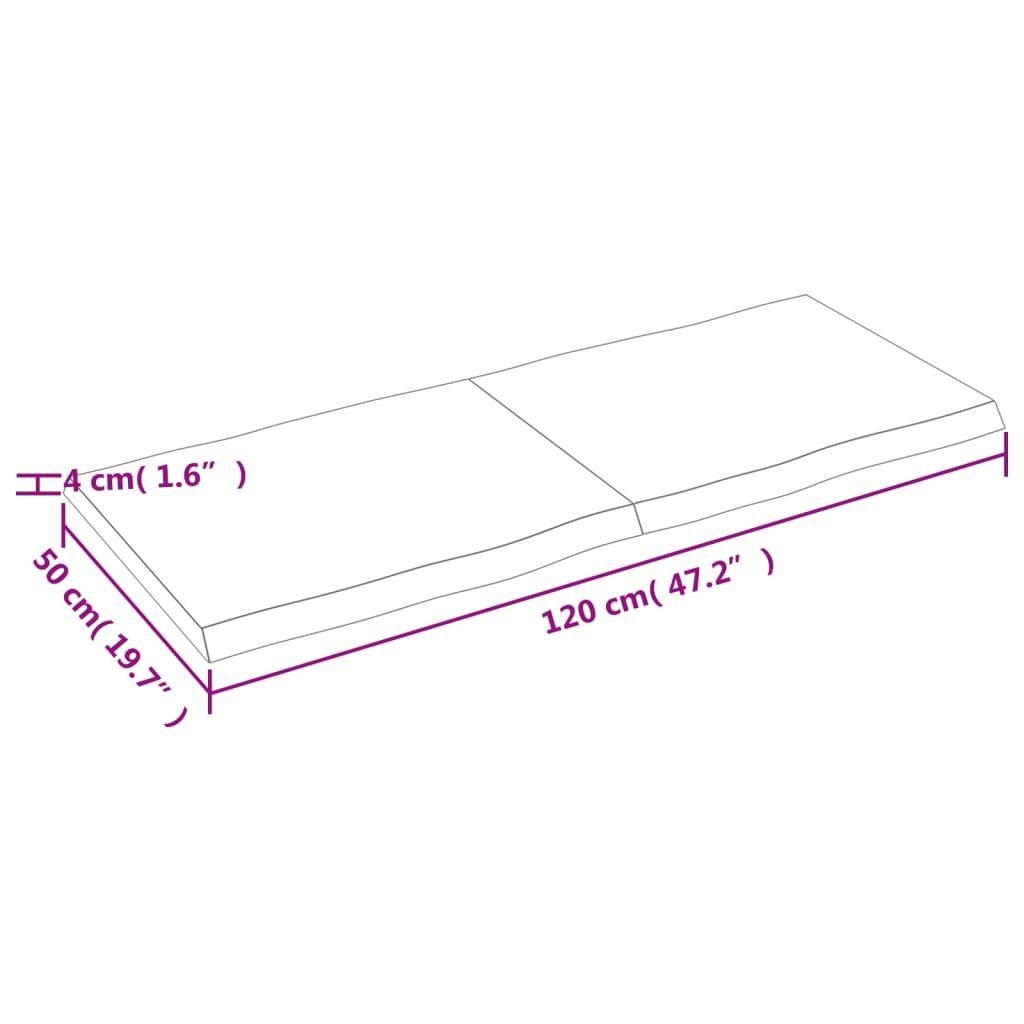 Table Top Dark Brown 120x50x(2-4) cm Treated Solid Wood Live Edge