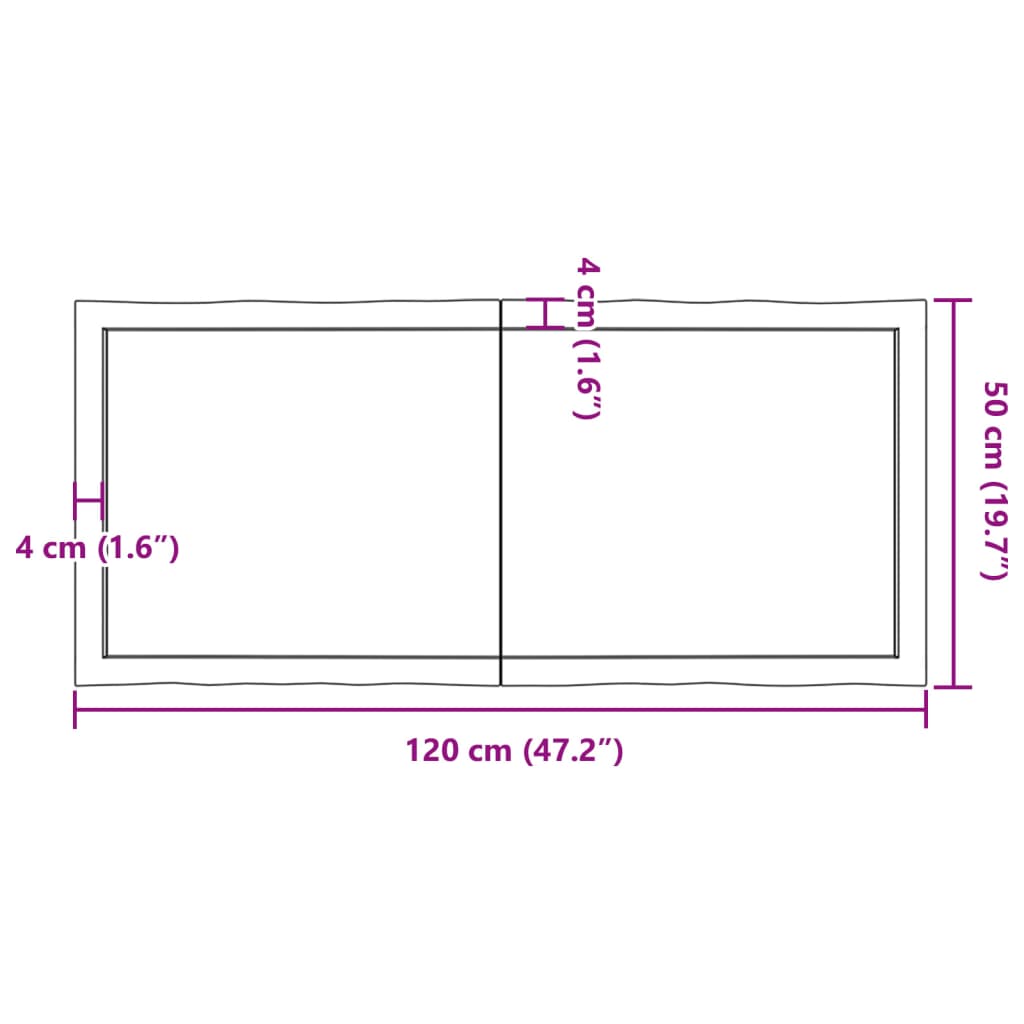 Table Top Dark Brown 120x50x(2-4) cm Treated Solid Wood Live Edge