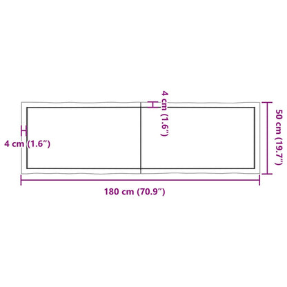 Table Top Dark Brown 180x50x(2-4) cm Treated Solid Wood Live Edge