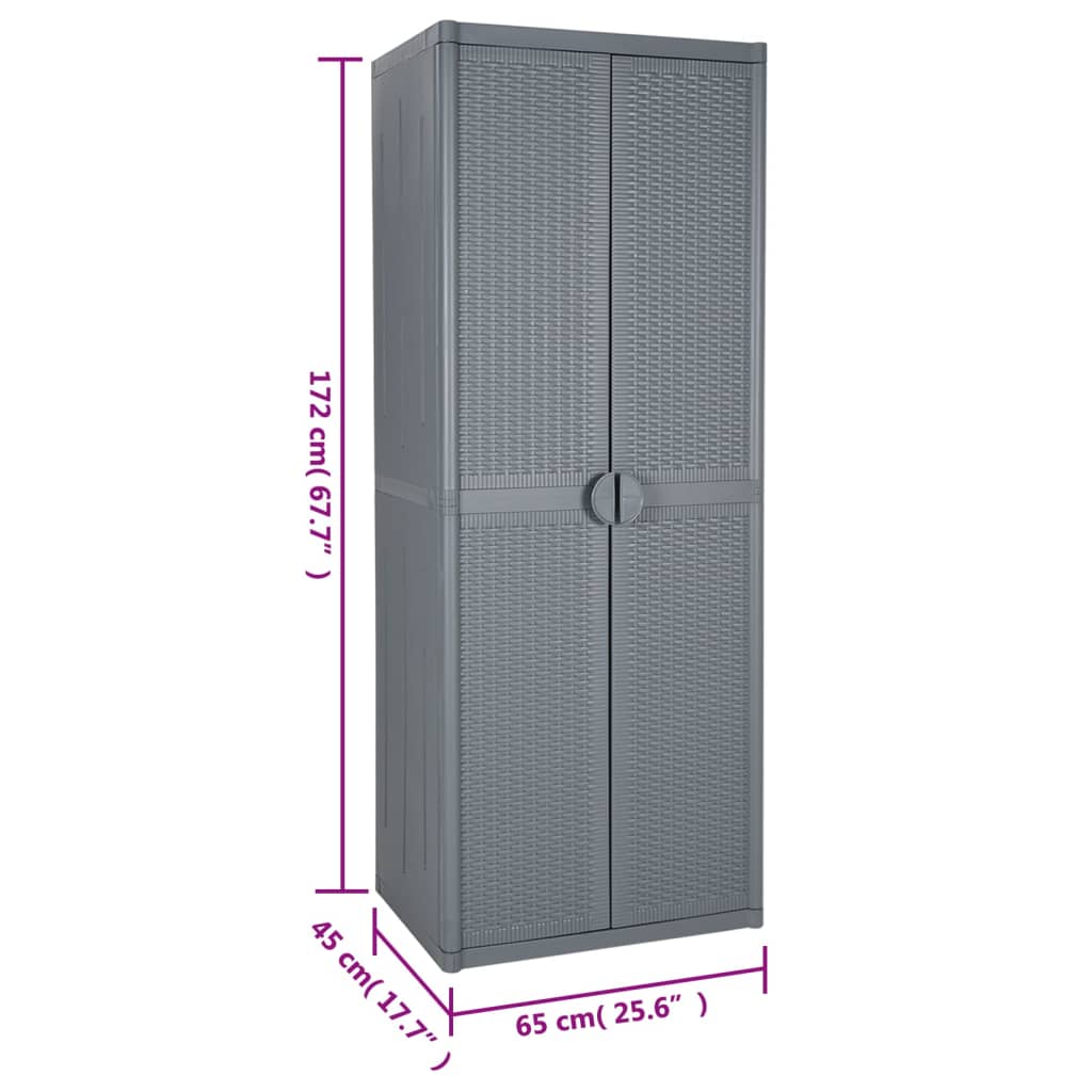 Garden Storage Cabinet Grey 65x45x172 cm PP Rattan