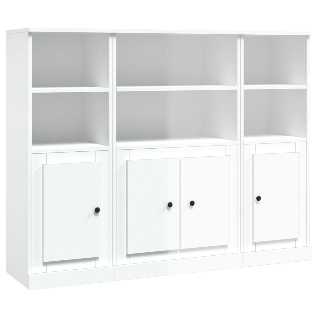 Highboards 3 pcs High Gloss White Engineered Wood