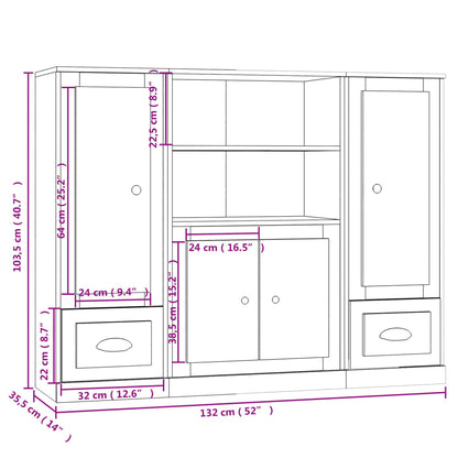 Highboards 3 pcs White Engineered Wood