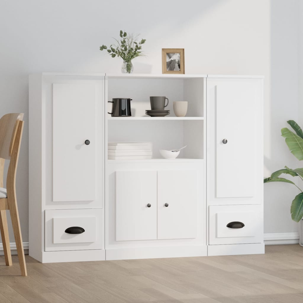 Highboards 3 pcs White Engineered Wood