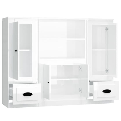 Highboards 3 pcs High Gloss White Engineered Wood