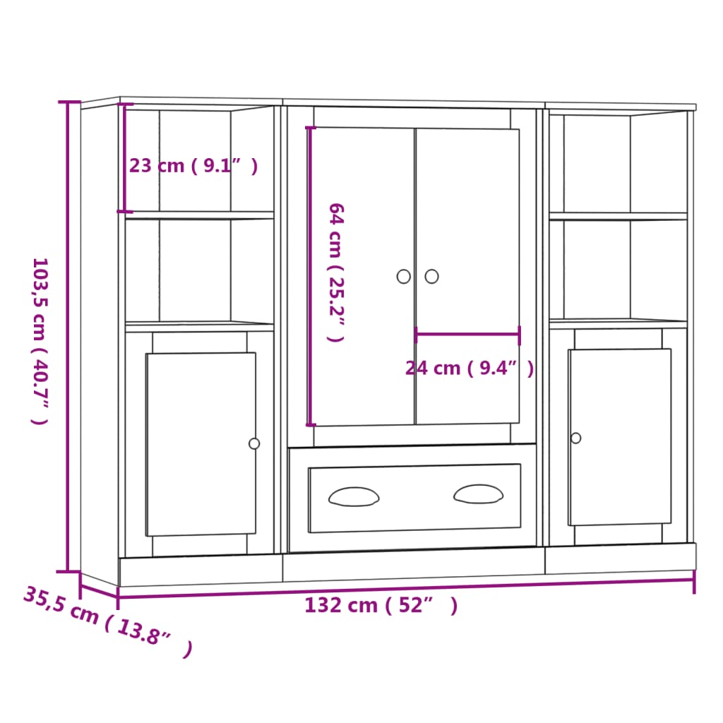 Highboards 3 pcs White Engineered Wood