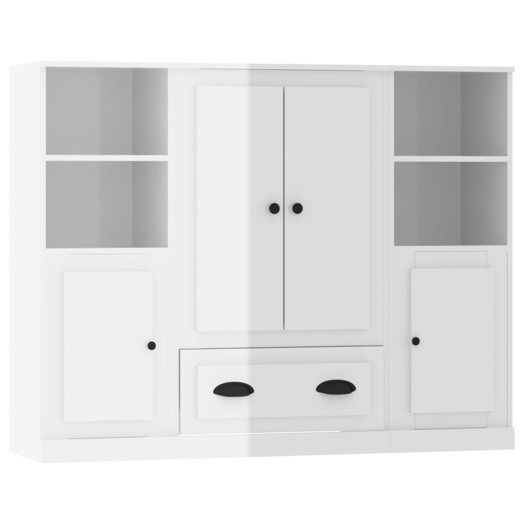 Highboards 3 pcs High Gloss White Engineered Wood