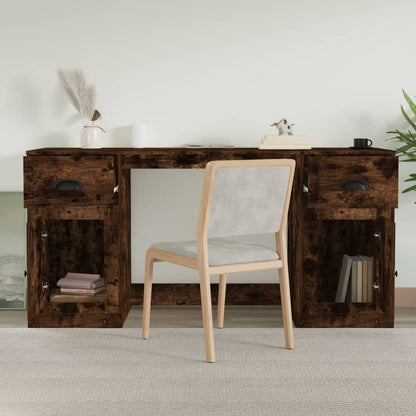 Desk with Cabinet Smoked Oak Engineered Wood