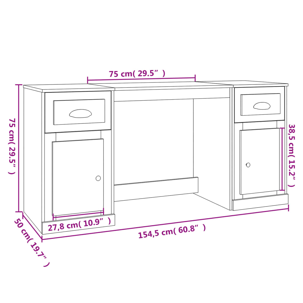 Desk with Cabinet Smoked Oak Engineered Wood