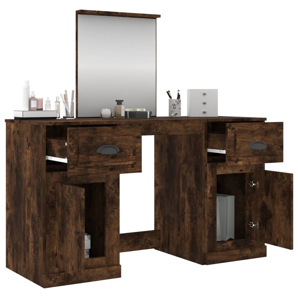 Dressing Table with Mirror Smoked Oak 130x50x132.5 cm