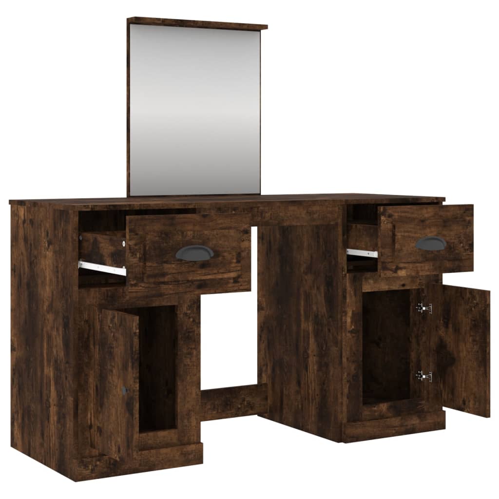 Dressing Table with Mirror Smoked Oak 130x50x132.5 cm