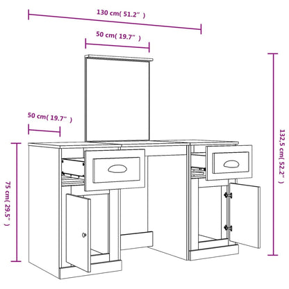 Dressing Table with Mirror Smoked Oak 130x50x132.5 cm