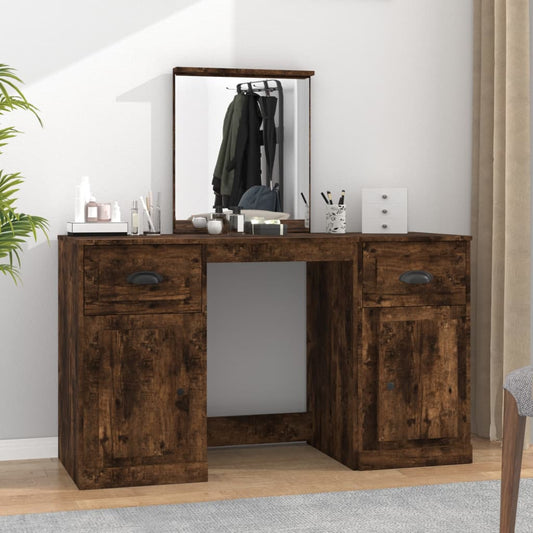 Dressing Table with Mirror Smoked Oak 130x50x132.5 cm