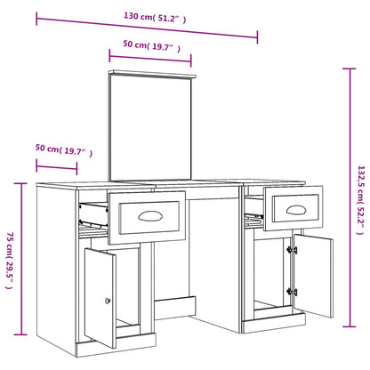 Dressing Table with Mirror Brown Oak 130x50x132.5 cm