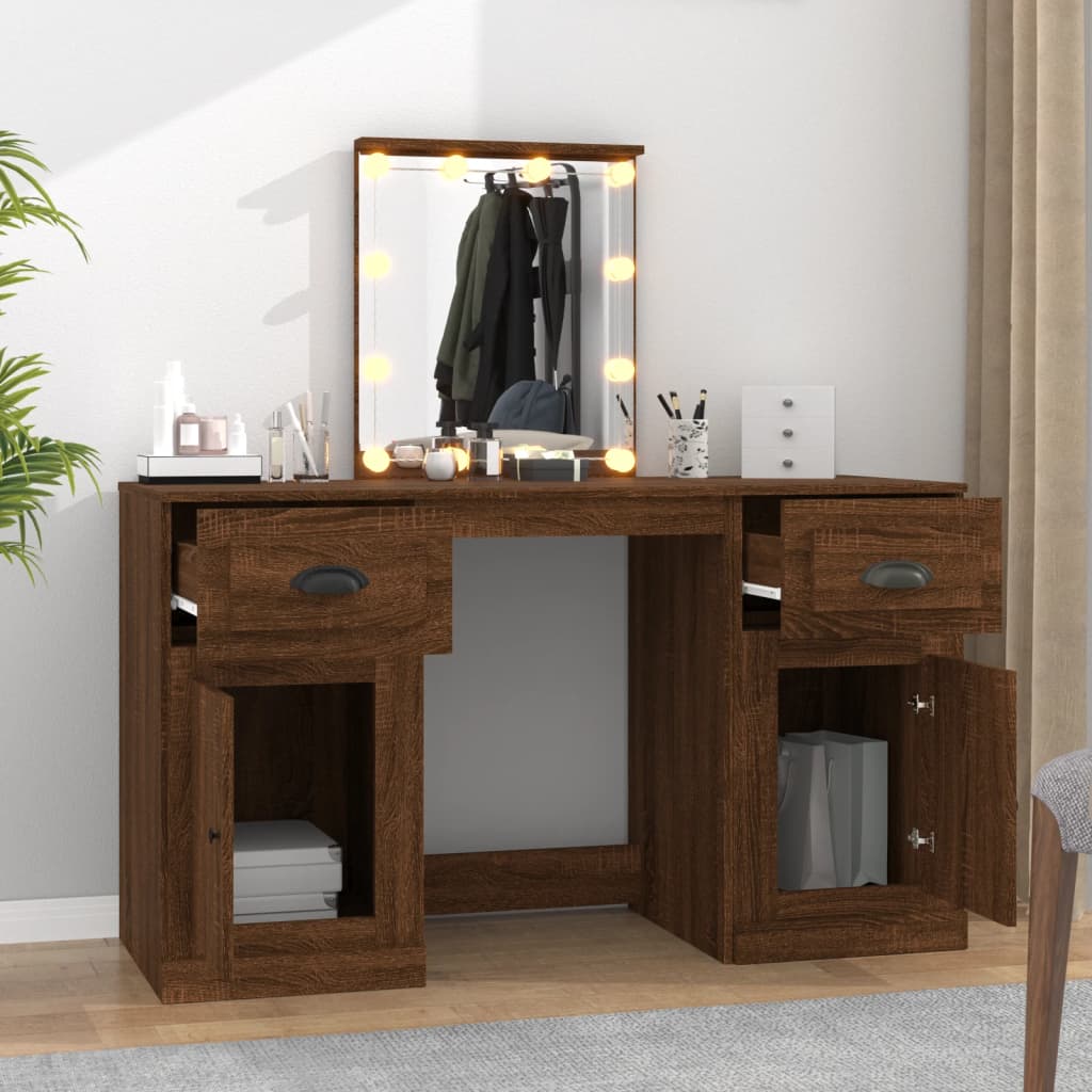 Dressing Table with LED Brown Oak 130x50x132.5 cm