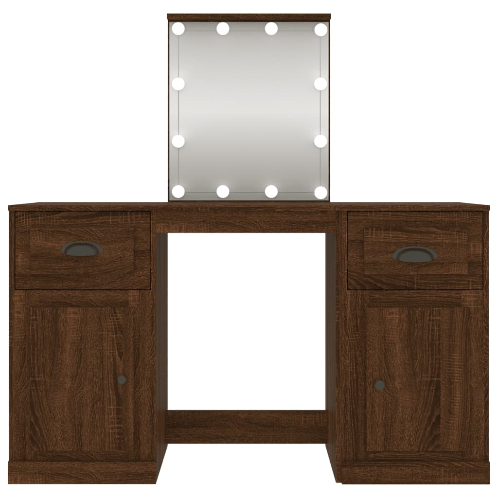 Dressing Table with LED Brown Oak 130x50x132.5 cm