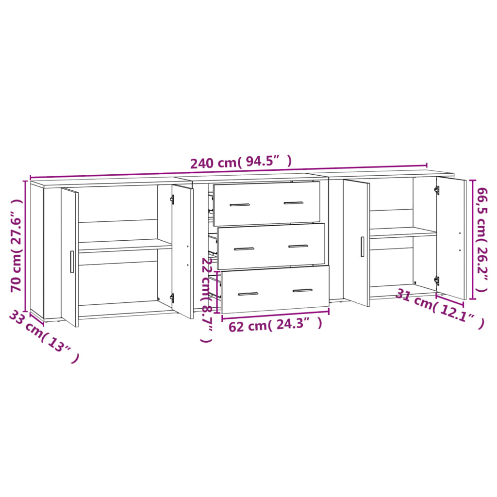 Sideboards 3 pcs Sonoma Oak Engineered Wood