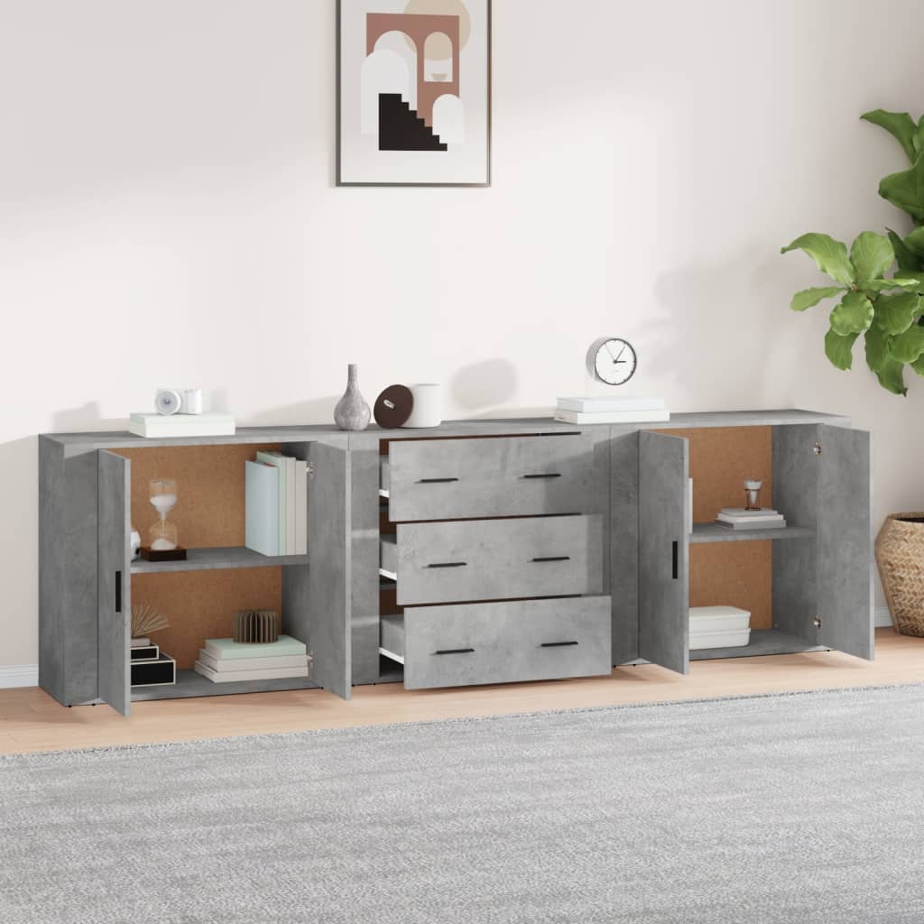 Sideboards 3 pcs Concrete Grey Engineered Wood