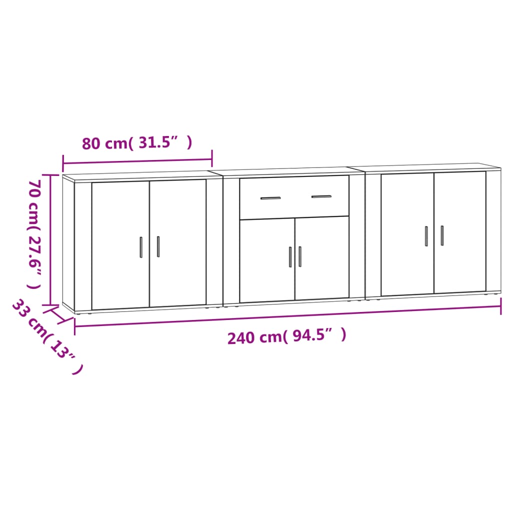 Sideboards 3 pcs White Engineered Wood