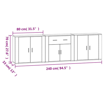 Sideboards 3 pcs White Engineered Wood