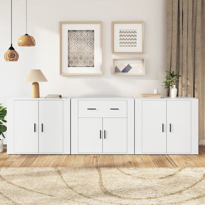 Sideboards 3 pcs White Engineered Wood