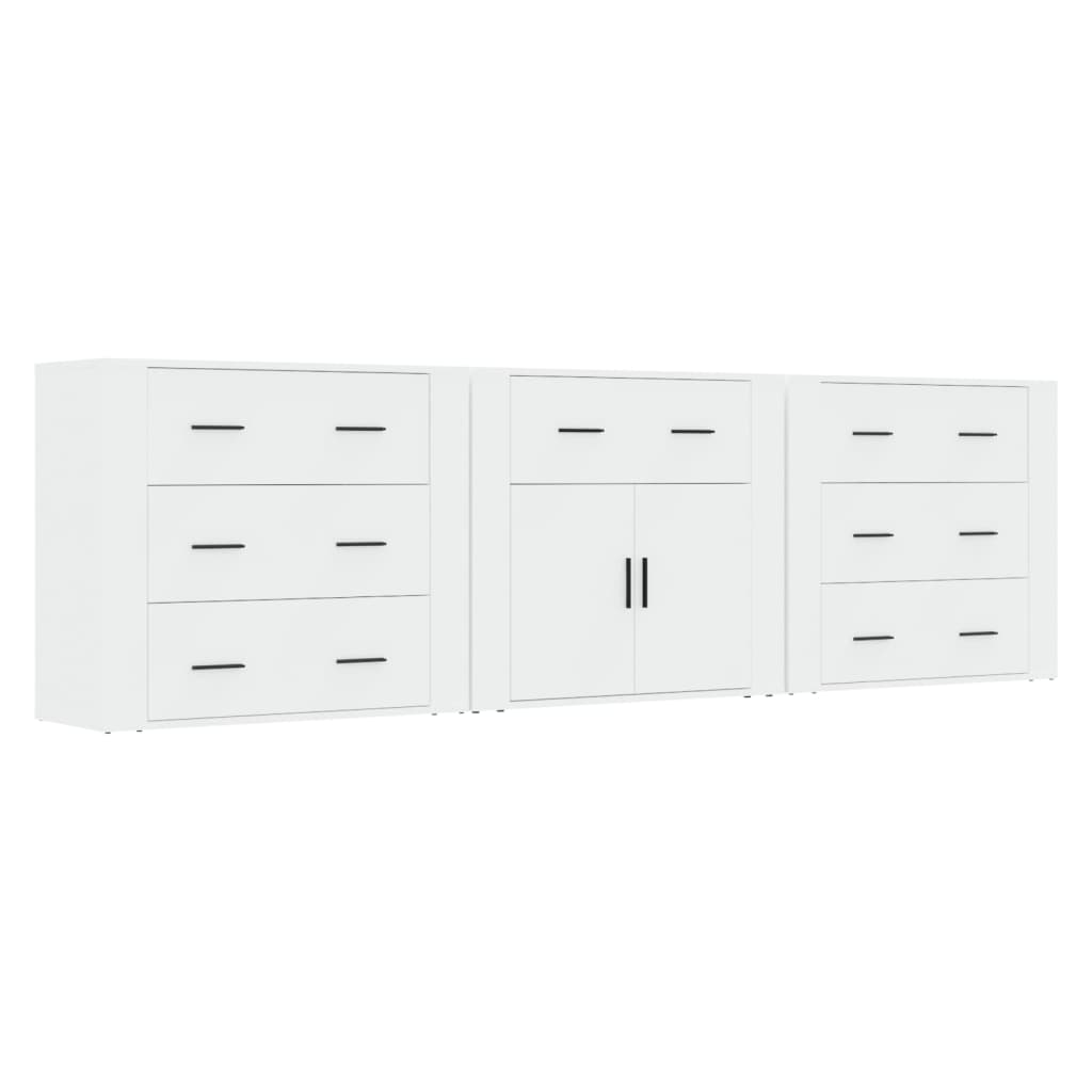 Sideboards 3 pcs White Engineered Wood