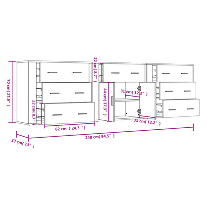 Sideboards 3 pcs White Engineered Wood