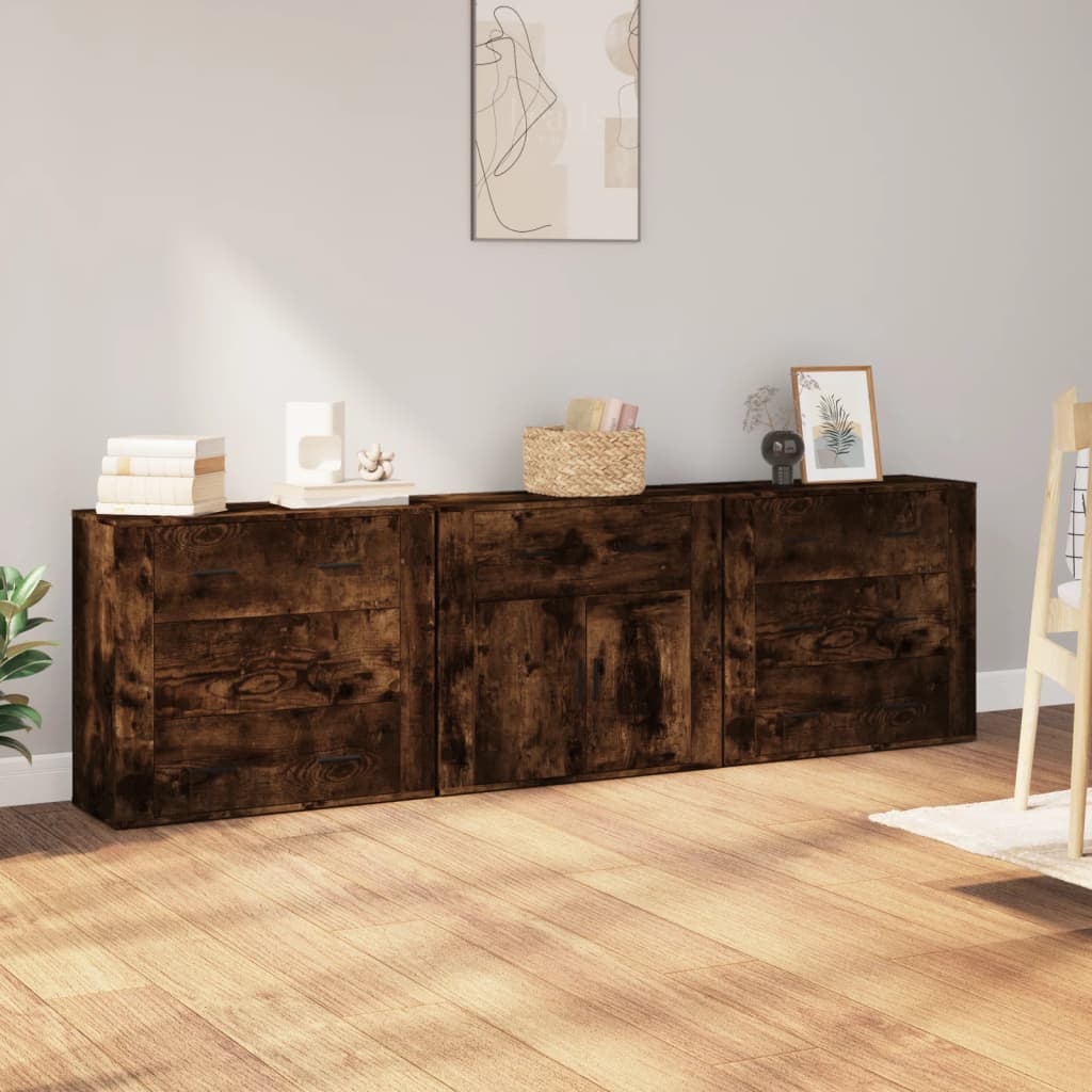 Sideboards 3 pcs Smoked Oak Engineered Wood