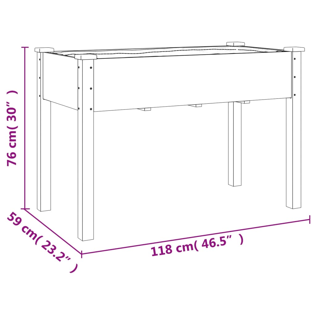 Planter with Liner 118x59x76 cm Solid Wood Fir