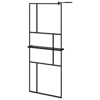 Walk-in Shower Wall with Shelf Black 80x195 cm ESG Glass&Aluminium