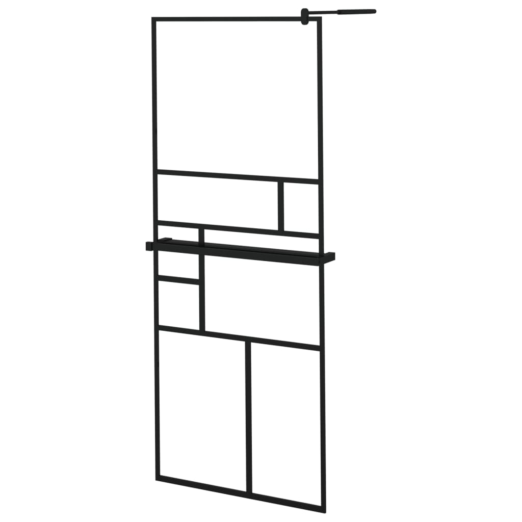 Walk-in Shower Wall with Shelf Black 80x195 cm ESG Glass&Aluminium