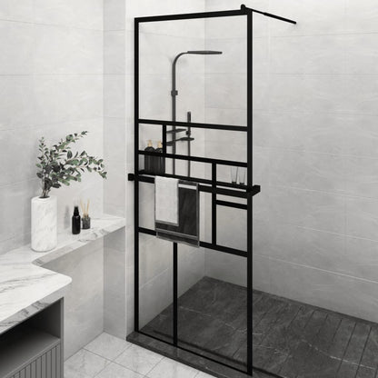 Walk-in Shower Wall with Shelf Black 80x195 cm ESG Glass&Aluminium