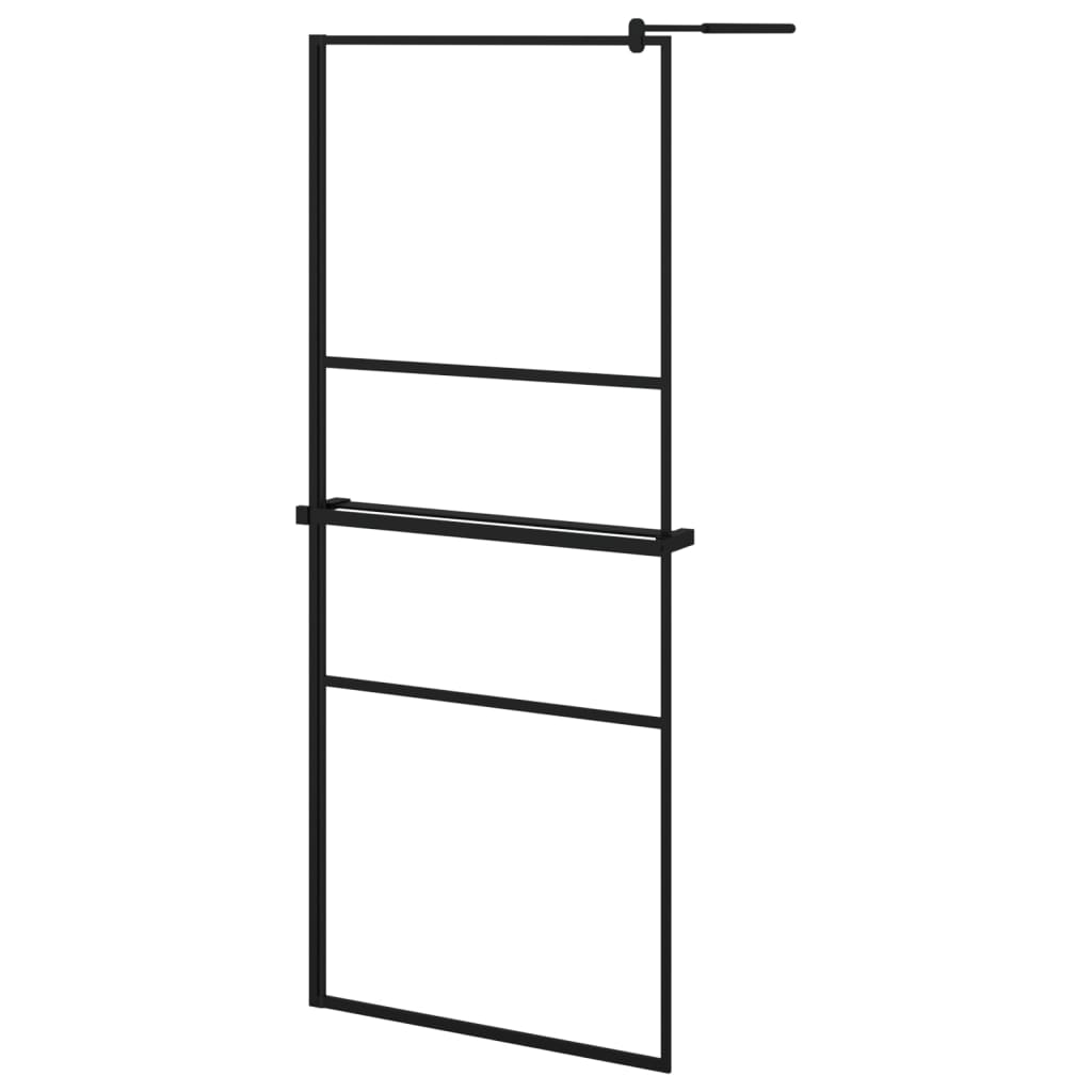 Walk-in Shower Wall with Shelf Black 80x195 cm ESG Glass&Aluminium