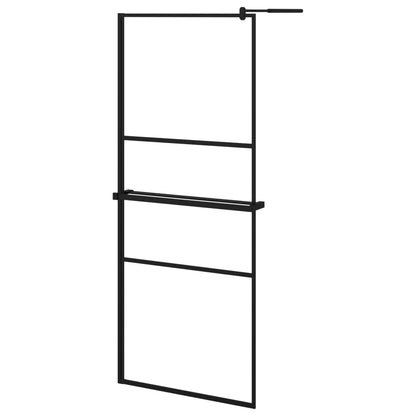 Walk-in Shower Wall with Shelf Black 80x195 cm ESG Glass&Aluminium