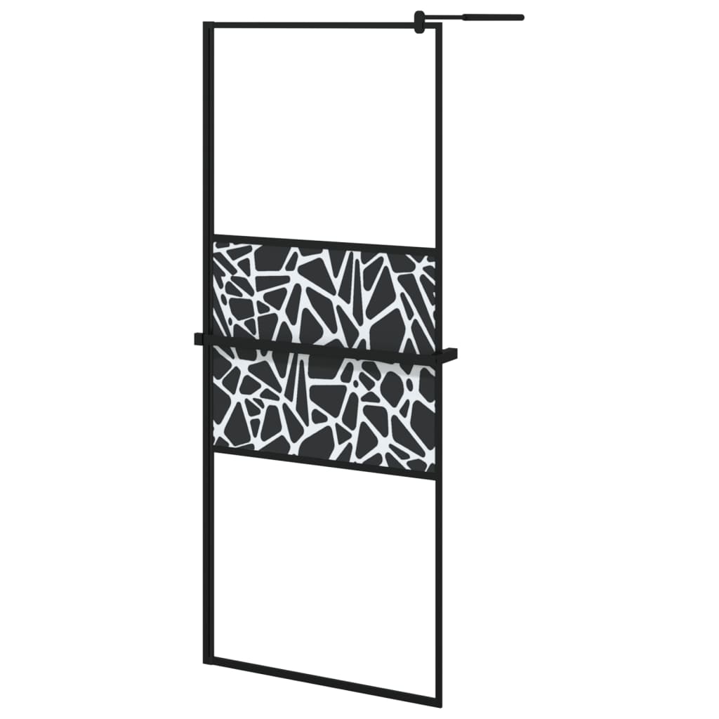 Walk-in Shower Wall with Shelf Black 80x195cm ESG Glass&Aluminium