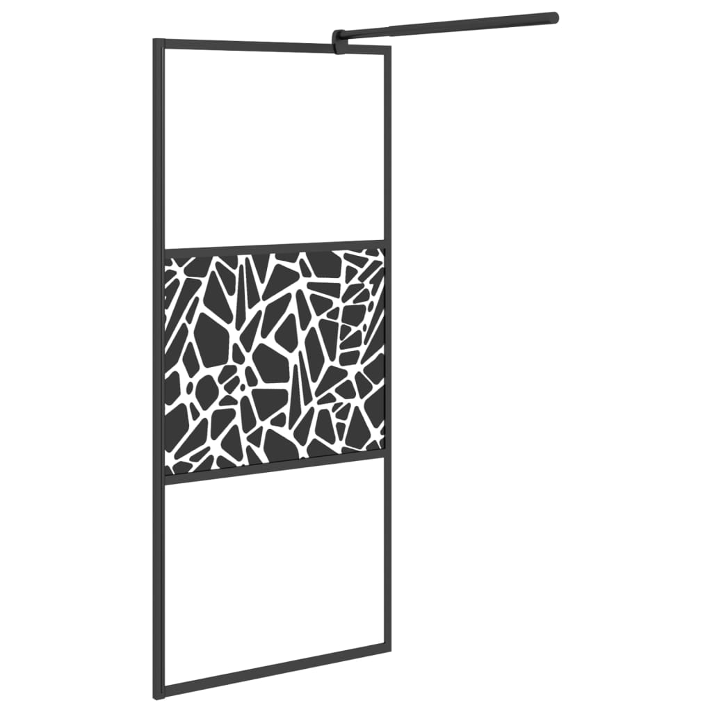 Walk-in Shower Wall with Shelf Black 80x195cm ESG Glass&Aluminium