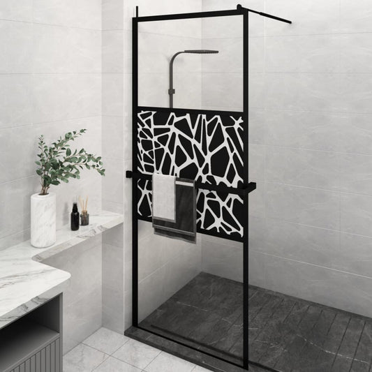 Walk-in Shower Wall with Shelf Black 80x195cm ESG Glass&Aluminium