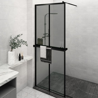 Walk-in Shower Wall with Shelf Black 80x195cm ESG Glass&Aluminium