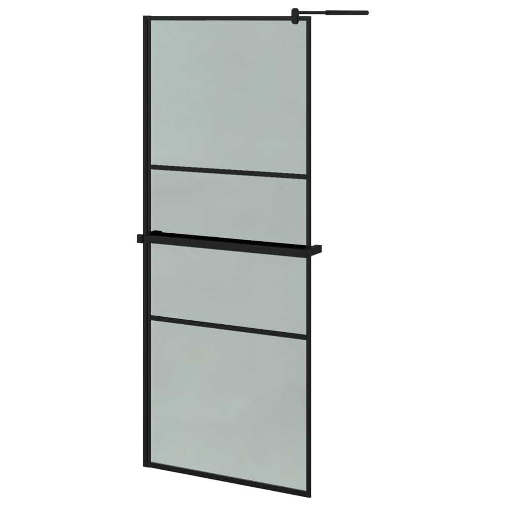 Walk-in Shower Wall with Shelf Black 80x195cm ESG Glass&Aluminium